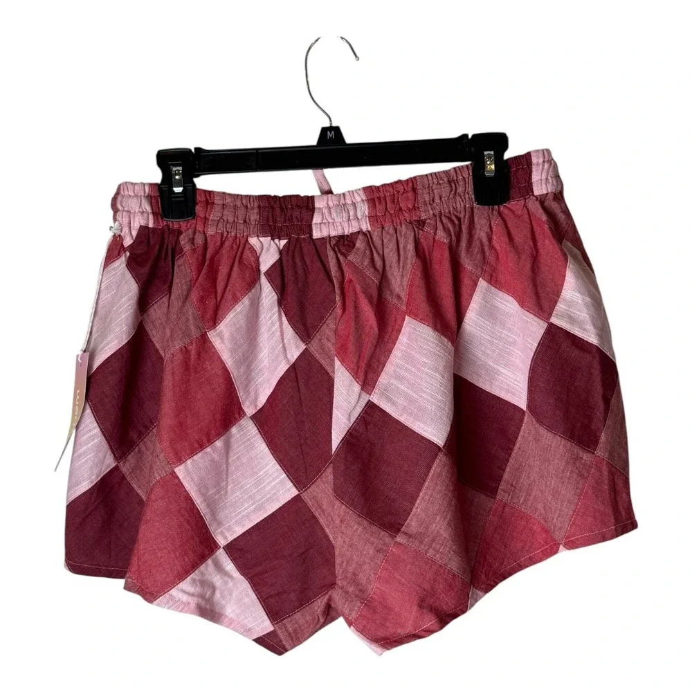 Warm Shorts Women XS Pink Red Patchwork‎ Diamond Print Elastic Waist NWT Luxury